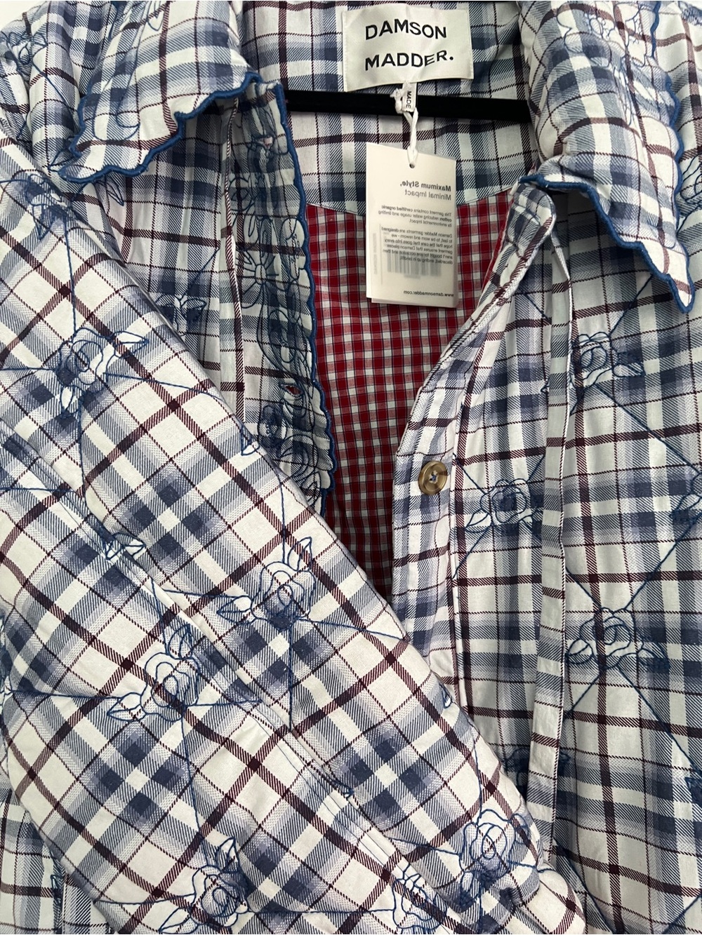 Damson Madder Audrey Plaid Quilted Coat in Blue Check - Picture 6 of 10